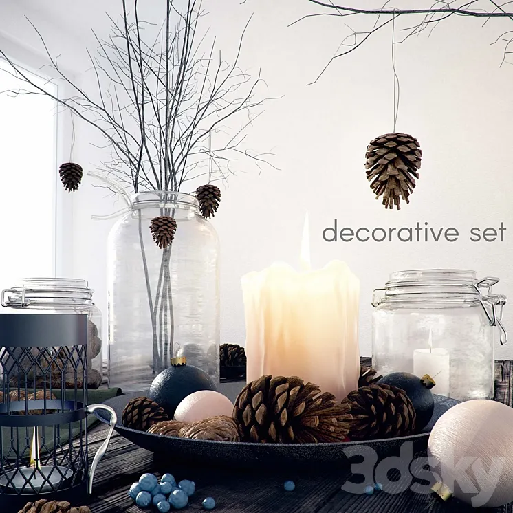 Decorative set with jars and candles 3DS Max