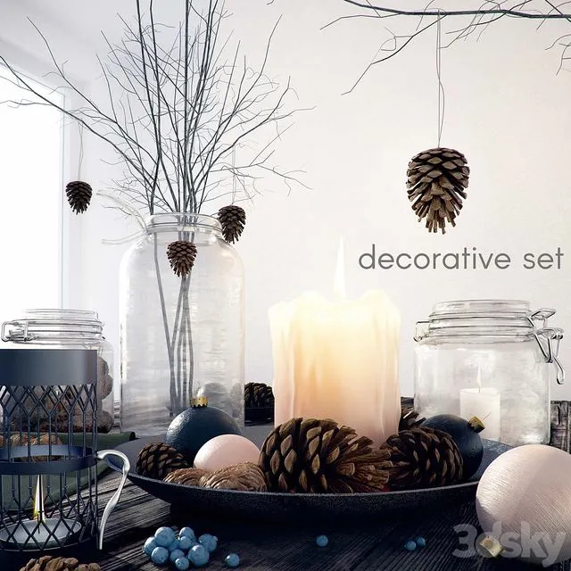 Decorative set with jars and candles 3dsMax Model