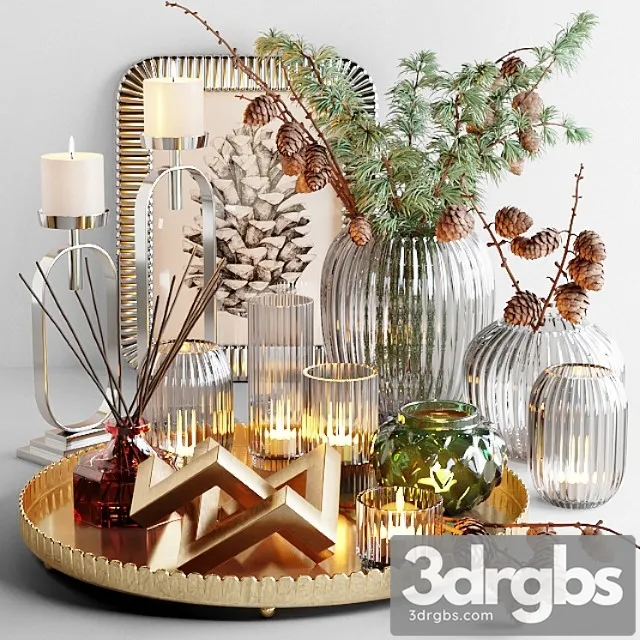 Decorative set with larch branch and candles 3dsmax Download