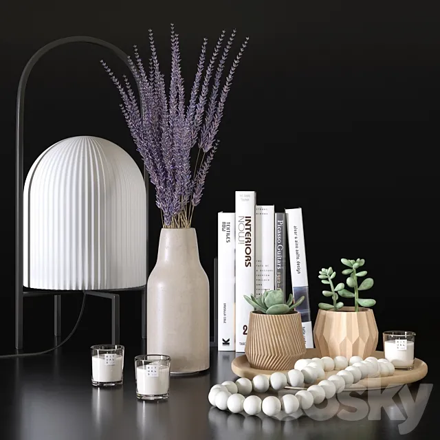 Decorative set with lavander and succulents 3DS Max Model