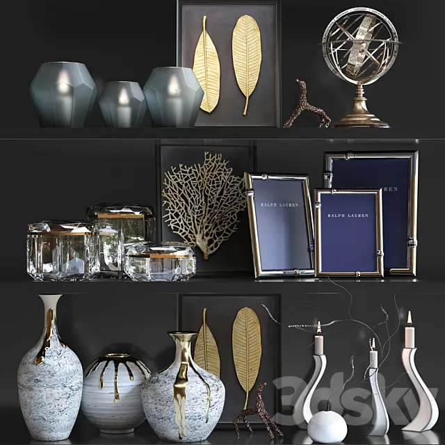 Decorative set with luxury decor. candlesticks and photo frames 3DSMax File