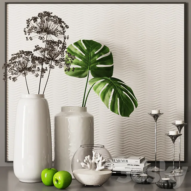 decorative set with palm leaves. coral and dry plants 06 3DSMax File