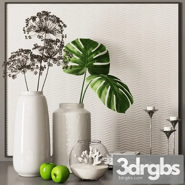 Decorative set with palm leaves, coral and dry plants 06