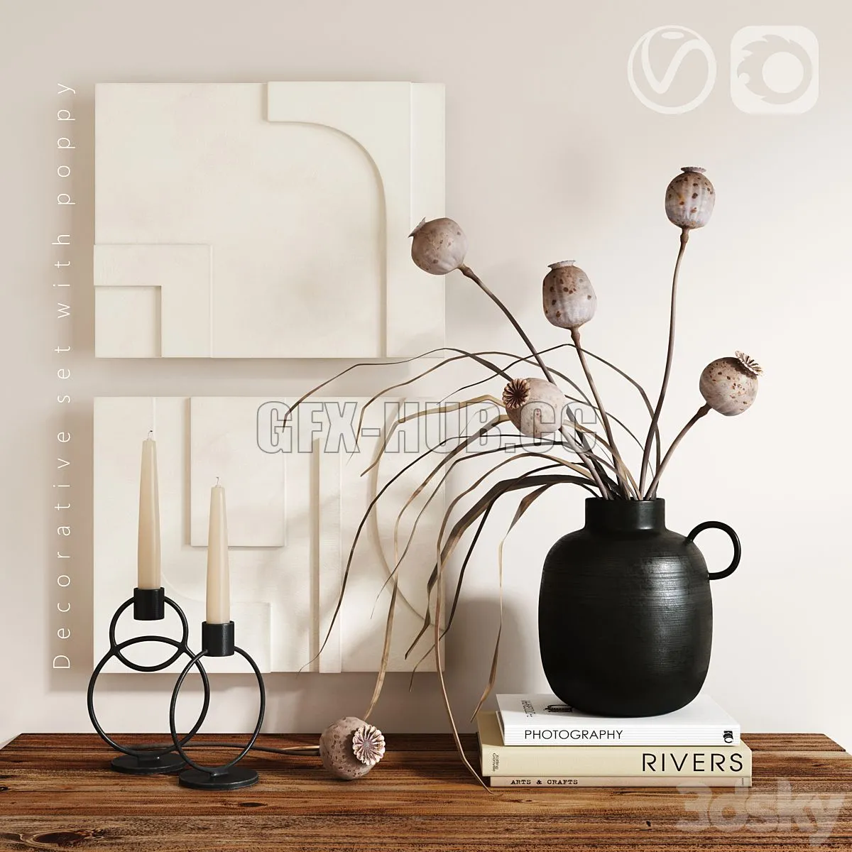 Decorative set with poppy 3dsMax Model