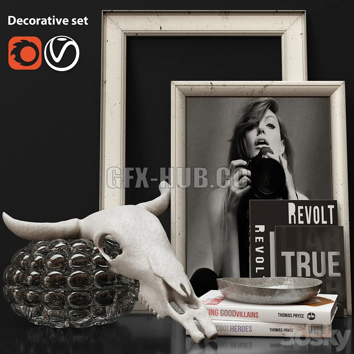 Decorative set with skull and books 3dsMax Model