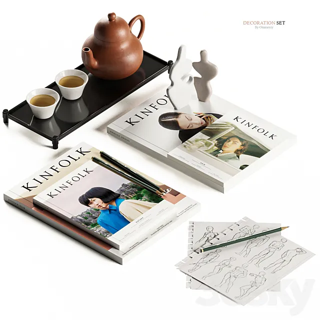 Decorative Set with Tea and Magazines 3ds Max