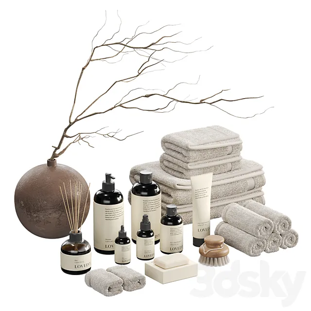 Decorative set with towels and branch 002 3DS Max Model