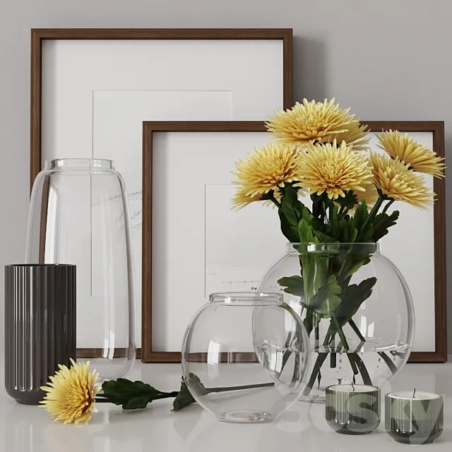 decorative set with yellow chrysanthemums 05 3DSMax File