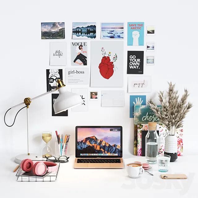 Decorative Set “Workspace for Girls” 3ds Max