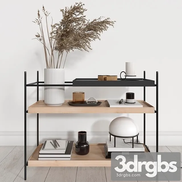 Decorative set Woud shelves with decorative filling 3dsmax Download