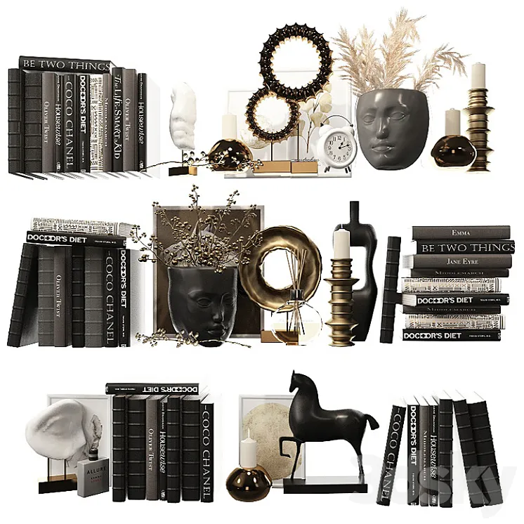 Decorative shelf filling set 6 3DS Max