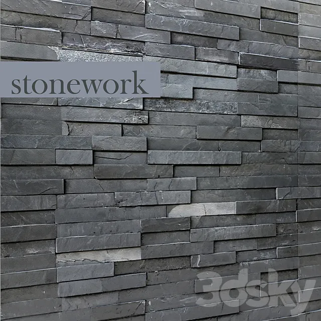 Decorative stone. wall decor wild black slate in loft style. tiles 3DSMax File