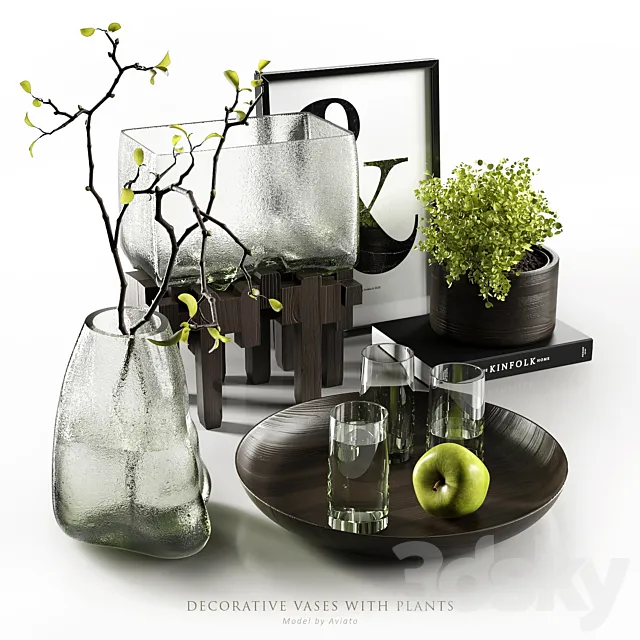 Decorative vases with plants 3DSMax File