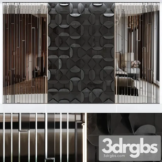 Decorative volumetric wall panel mid century modern black. 3dsmax Download