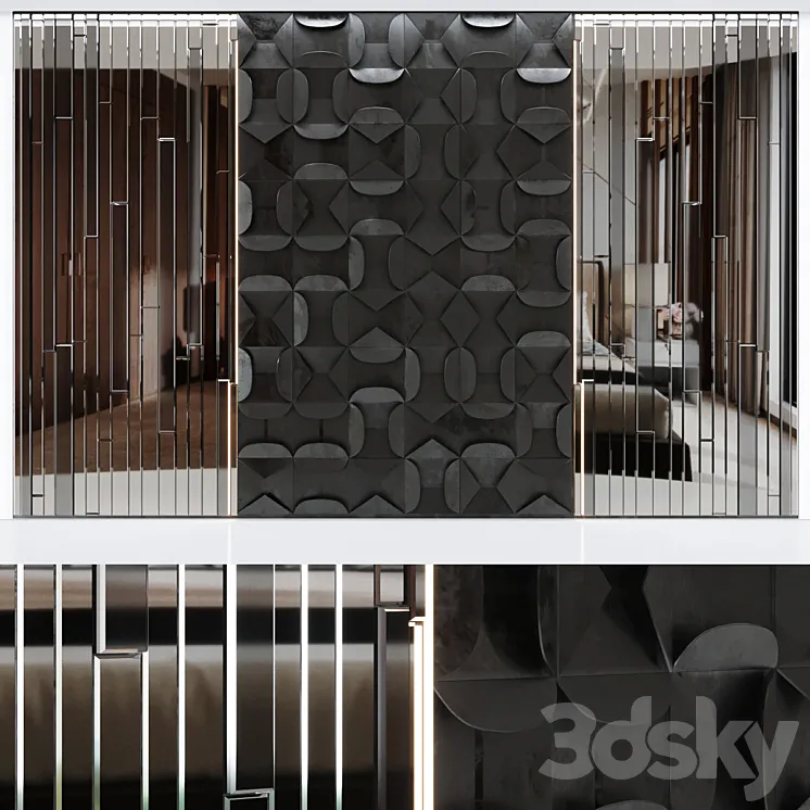 Decorative volumetric wall panel mid century modern Black. 3DS Max