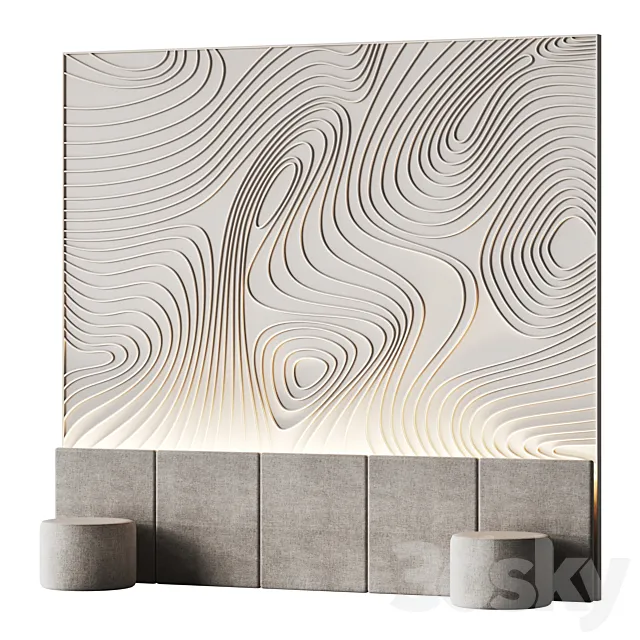 Decorative wall panel for a bedroom with a soft pattern 3ds Max