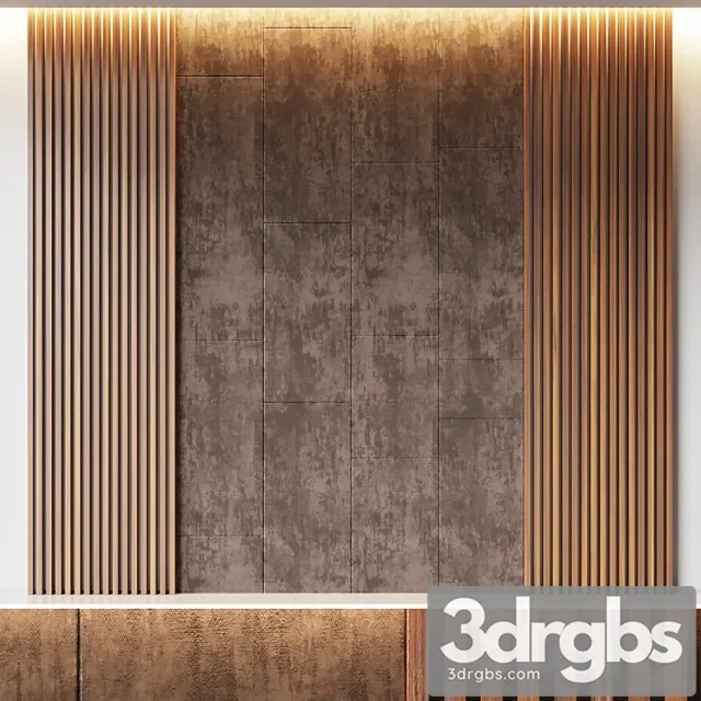 Decorative wall panel made of oak battens and beige velveteen 3dsmax Download