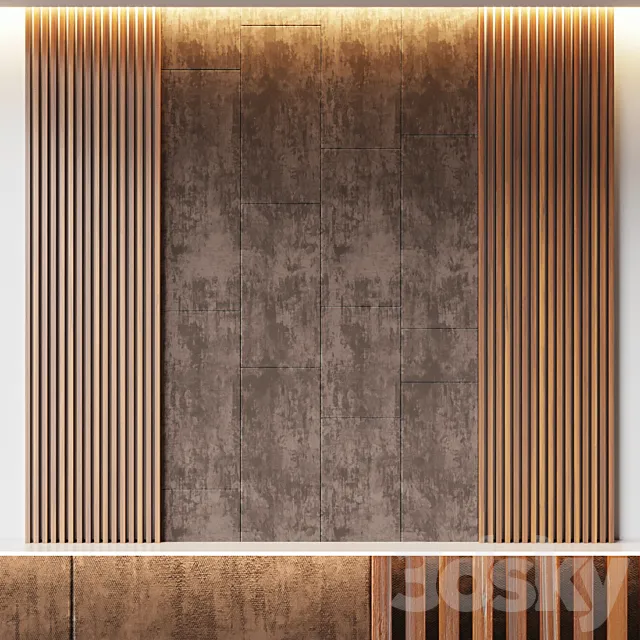 Decorative wall panel made of oak battens and beige velveteen 3DS Max Model