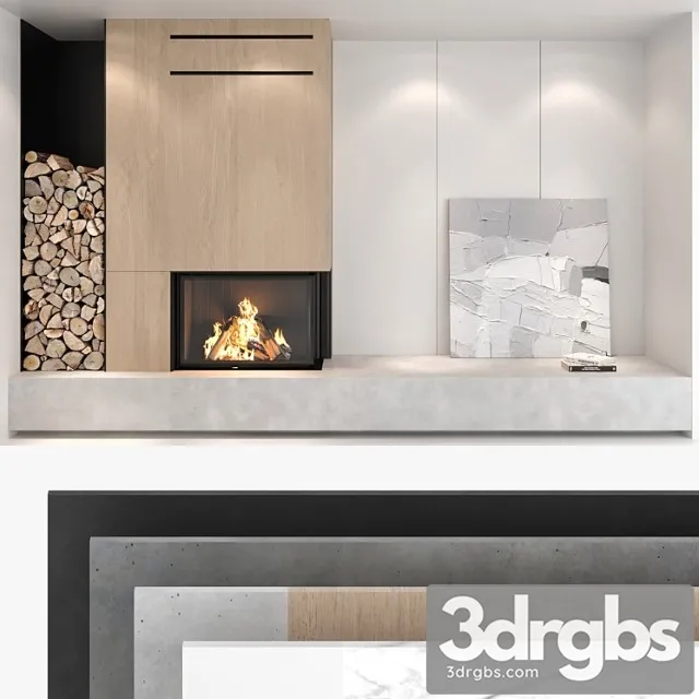 Decorative wall with fireplace set 01