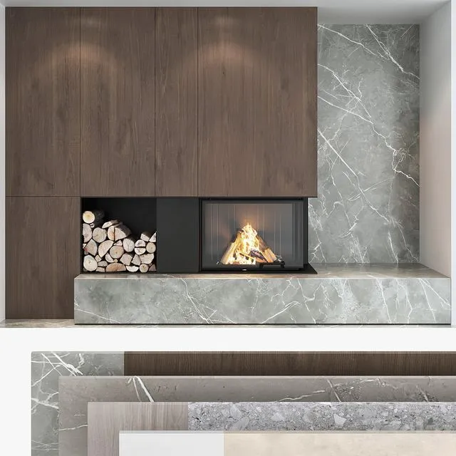 Decorative wall with fireplace set 04 3dsMax Model