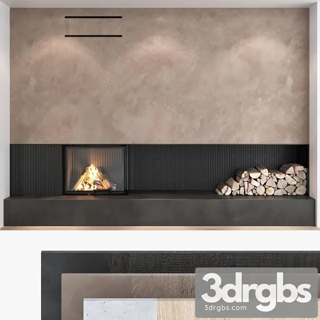 Decorative wall with fireplace set 06 3dsmax Download
