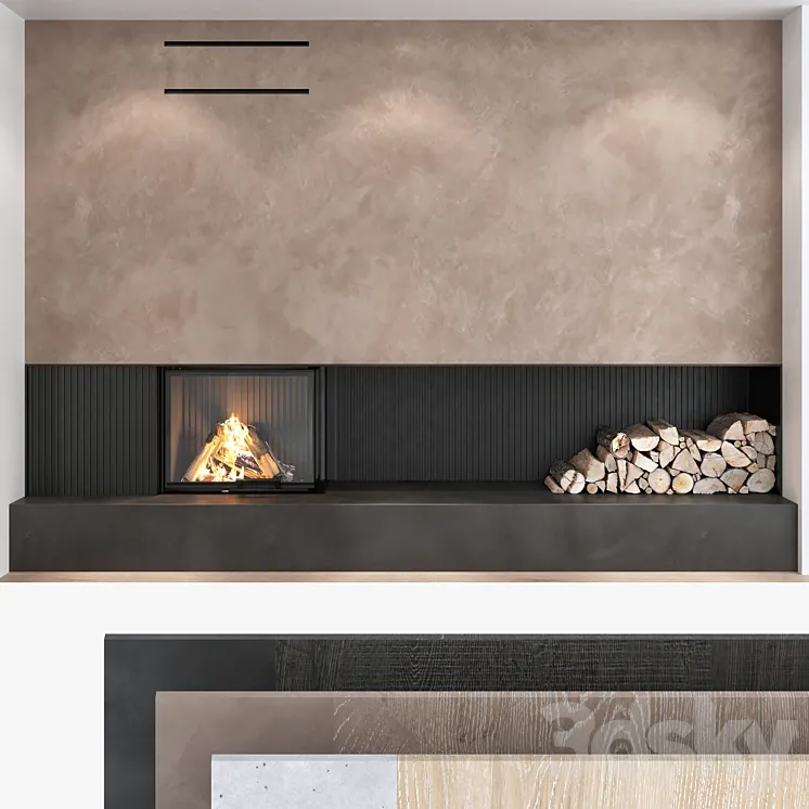 Decorative wall with fireplace set 06 3DS Max
