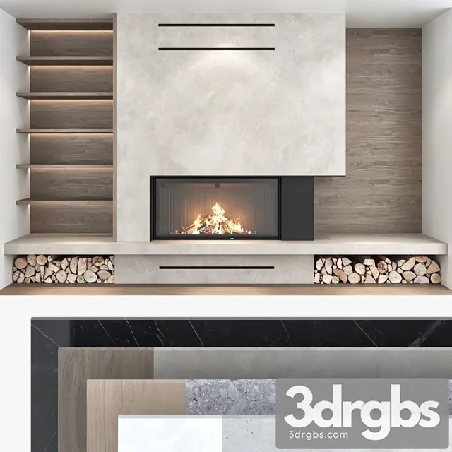 Decorative wall with fireplace set 07