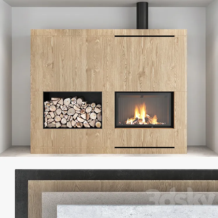 Decorative wall with fireplace set 09 3DS Max