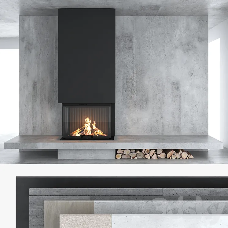 Decorative wall with fireplace set 12 3DS Max