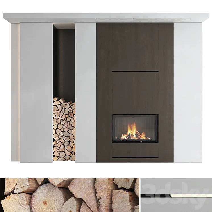 Decorative wall with fireplace set 21 3DS Max