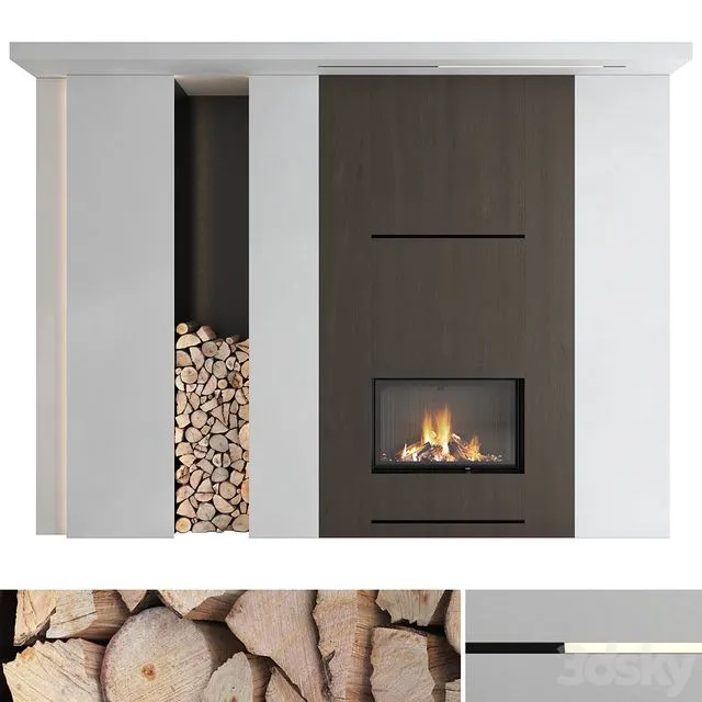 Decorative wall with fireplace set 21 3dsMax Model