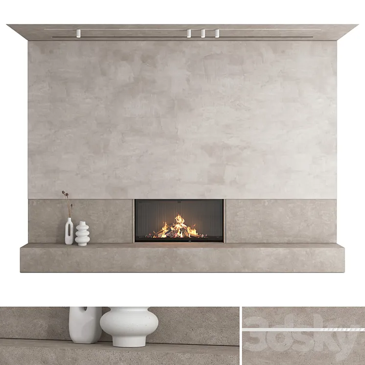 Decorative wall with fireplace set 27 3DS Max Model