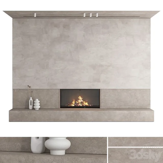 Decorative Wall with Fireplace Set 27 3dsMax Model