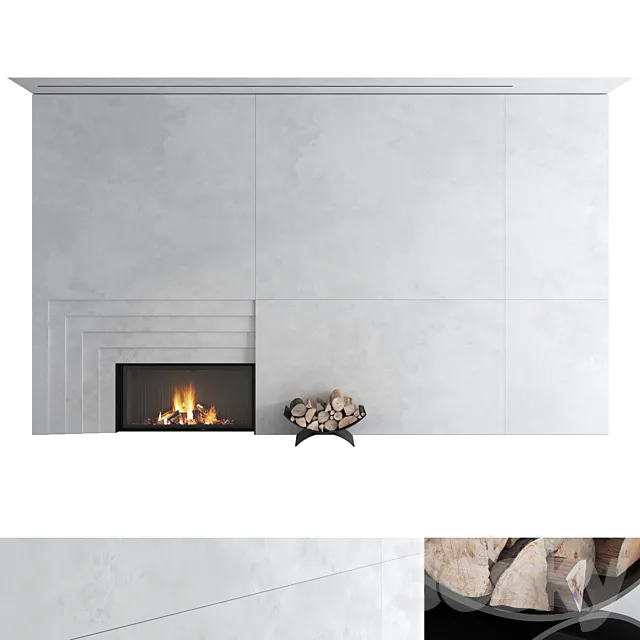 Decorative wall with fireplace set 42 3DS Max Model