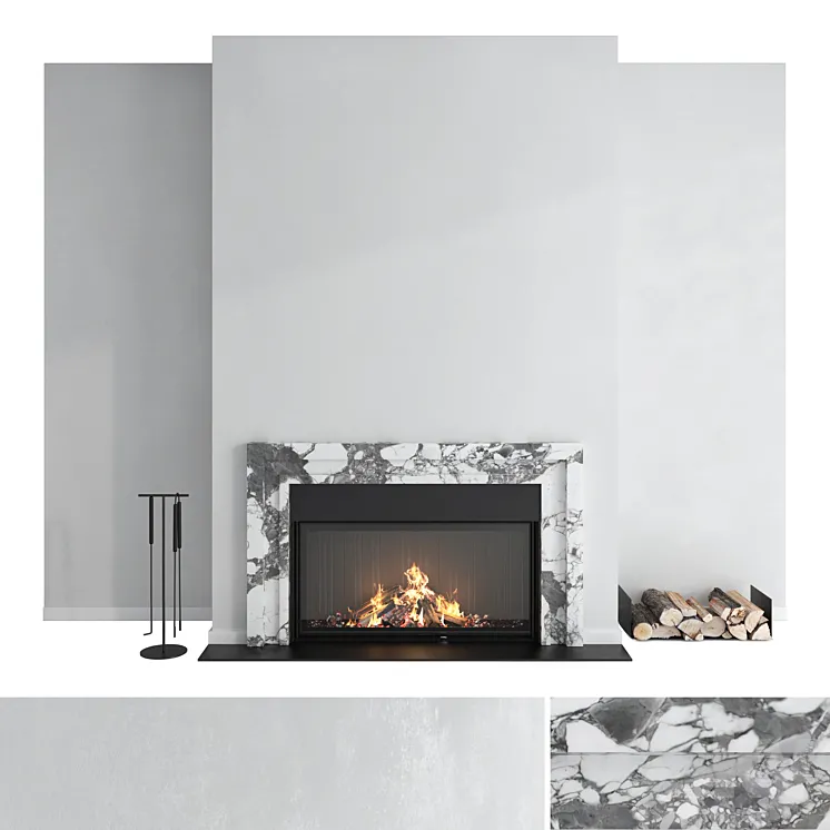 Decorative wall with fireplace set 43 3DS Max