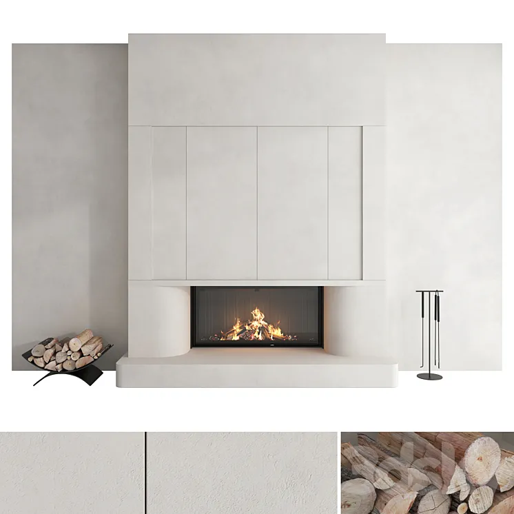Decorative wall with fireplace set 47 3DS Max