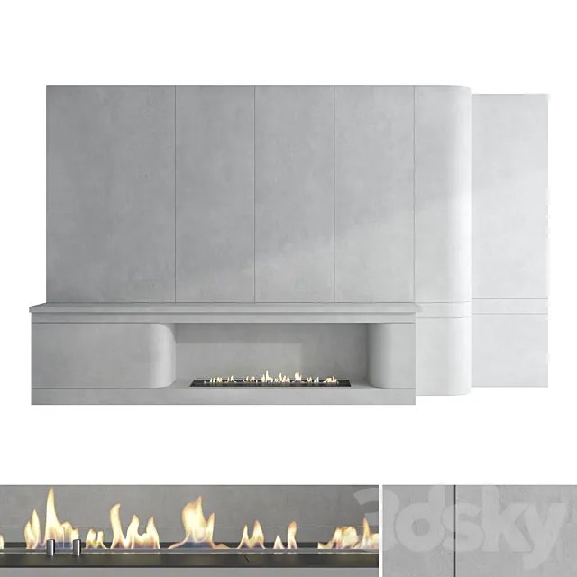 Decorative wall with fireplace set 53 3ds Max