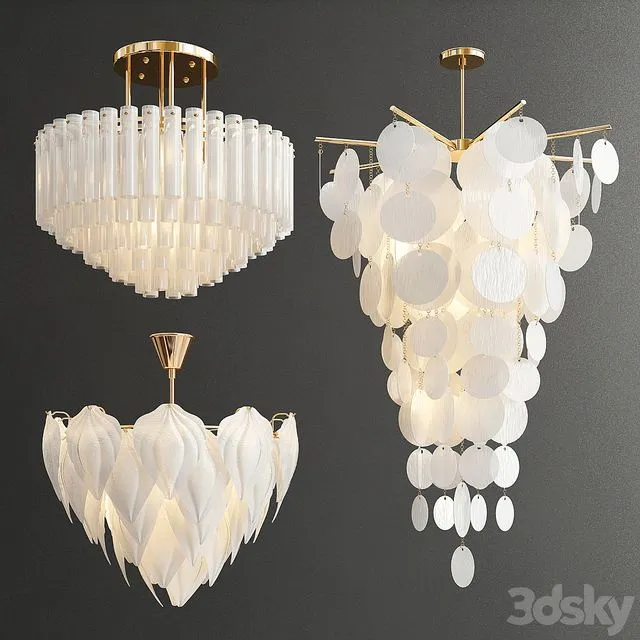 Decorative White Glass Chandelier – 3 type 3dsMax Model