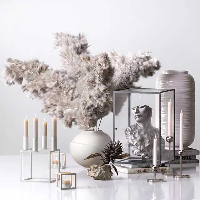 Decorative_Set_02_With Dry Flowers and Sculpture Antique 3ds Max