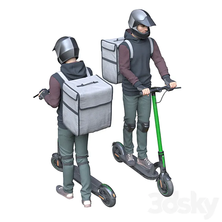 Delievery man on an electric scooter 3DS Max
