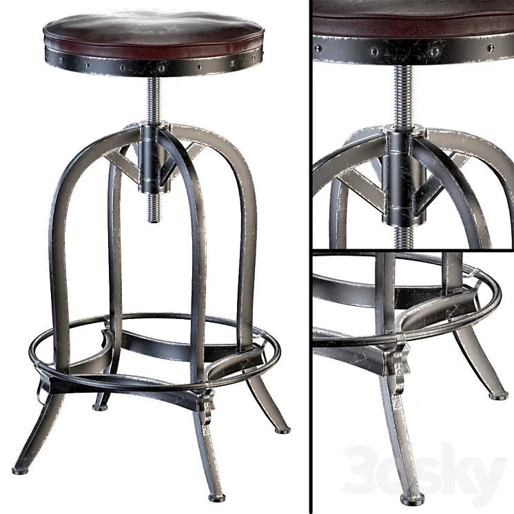 Dempsey Swivel Iron Bar Stool Brown Leather 3DS Max