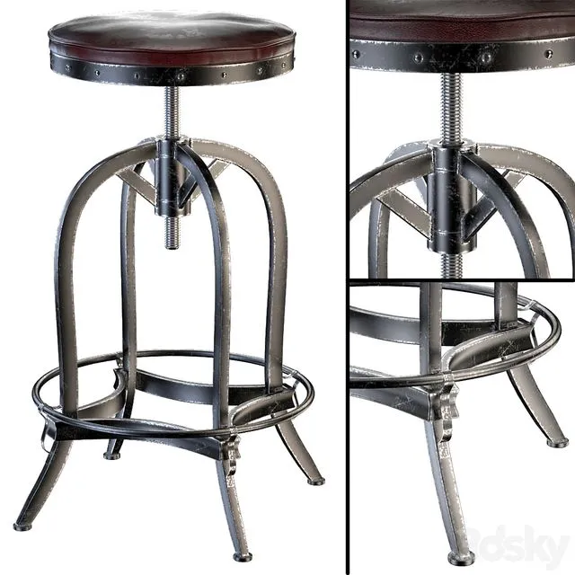 Dempsey Swivel Iron Bar Stool Brown Leather 3dsMax Model