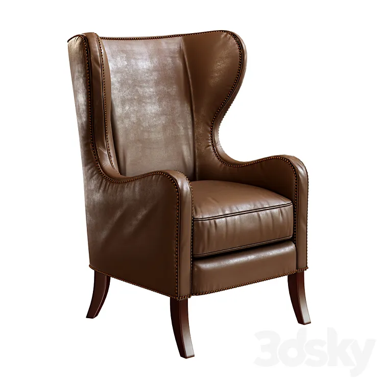 Dempsey Wingback Chair Bourbon Leather 3DS Max