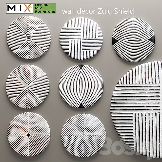 Design Mix Furniture. Zulu Shield. Panel. panel. Africa. white. bleached. abstraction. picture. set. wall decor 3DSMax File