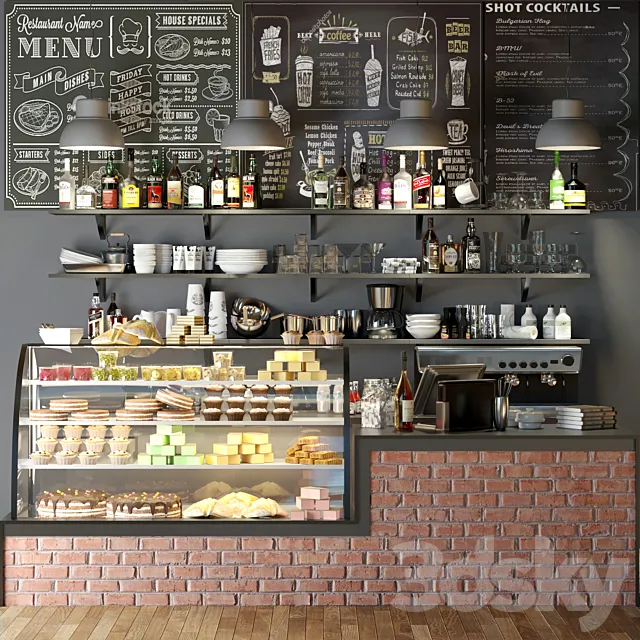 Design project coffee point with desserts and sweets 7. Cafe 3DSMax File