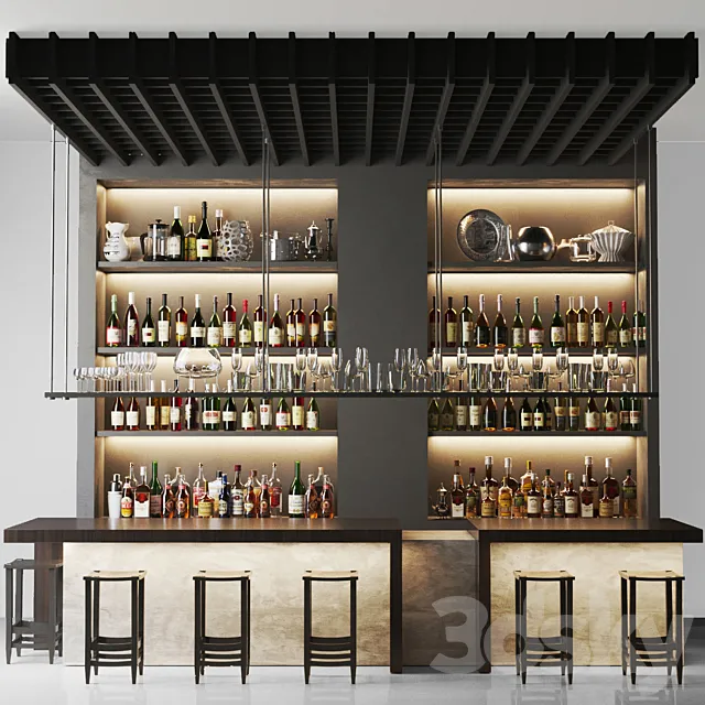 Design project of a bar with wine and sparkling. Alcohol collection. Bar 3DS Max Model