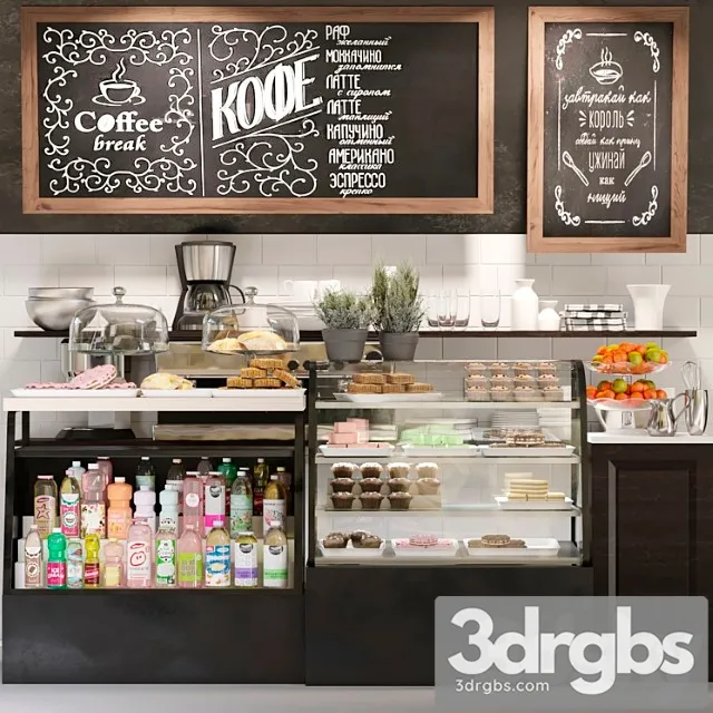 Design project of a cafe with a showcase with desserts and confectionery 3 3dsmax Download