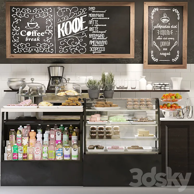 Design project of a cafe with a showcase with desserts and confectionery 3 3DS Max