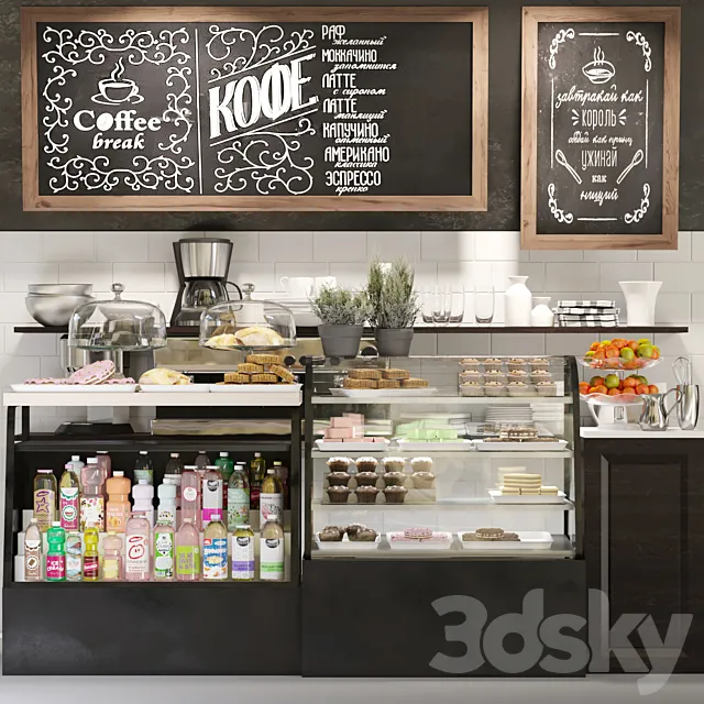 Design project of a cafe with a showcase with desserts and confectionery 3 3DSMax File