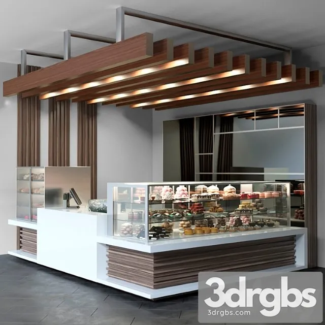 Design project of a coffee point with a confectionery showcase and desserts. cafe 3dsmax Download